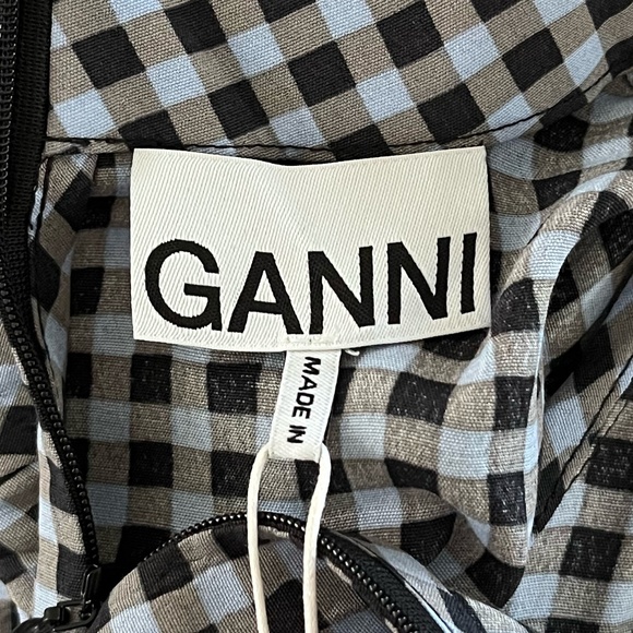 NWT GANNI | Gingham Puff Sleeve Shift Minidress In Brunnera Blue | Size 38 (US6) - Picture 11 of 14